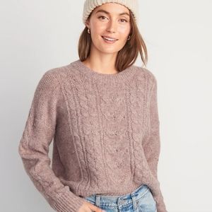 NWOT S Old Navy Heathered Rose Dawn Cabled Knit Sweater